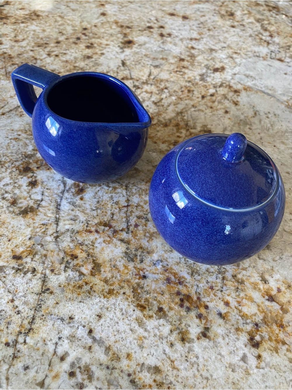 Sasaki Colorstone Textured Sapphire Blue creamer and sugar set